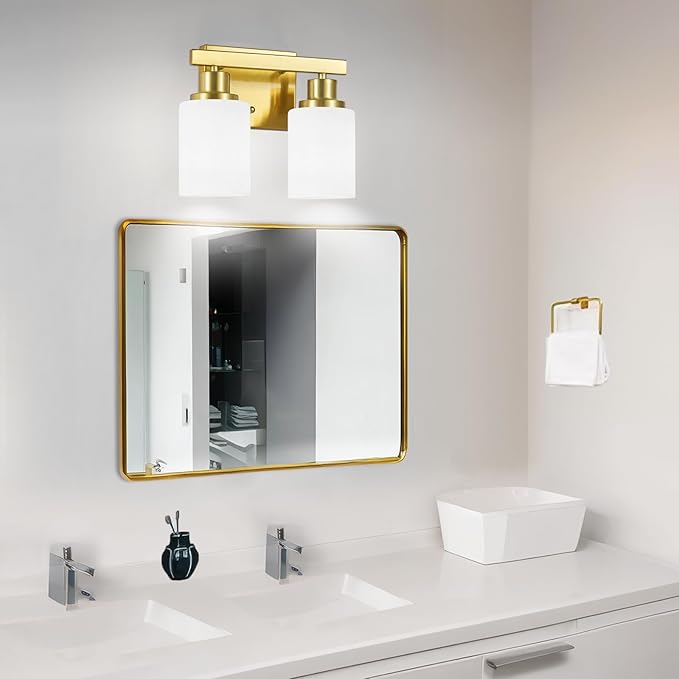 DIKAIDA Gold Bathroom Light Fixtures Over Mirror, 2-Light Modern Vanity Lights - Image 7