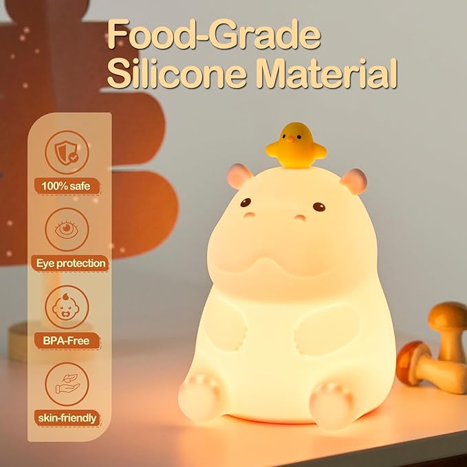 ATSUI Hippo Night Light, LED Squishy Novelty Animal Lamp, Food Grade Silicone - Image 3