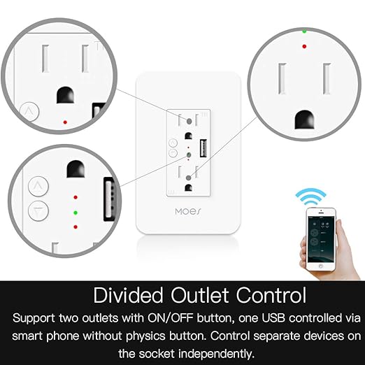 MOES WiFi Smart Wall Outlet, 15A Divided Control 2 in Wall Socket - Image 4