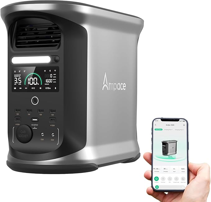 AMPACE Andes 1500 Portable Power Station 2400W, 1462Wh Solar Generator by Unknown