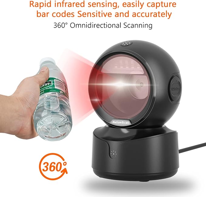 NetumScan Automatic Omnidirectional Desktop Barcode Scanner, Hands-Free USB - Image 2