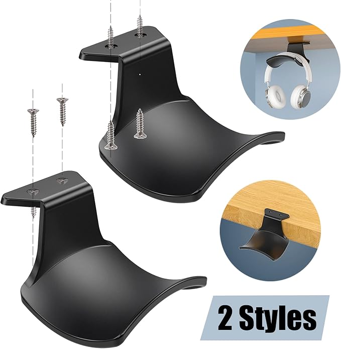 SIROLISA 2-Pack Never Fall Headphone Hooks Hanger Wall Mount, Headset Holder - Image 3