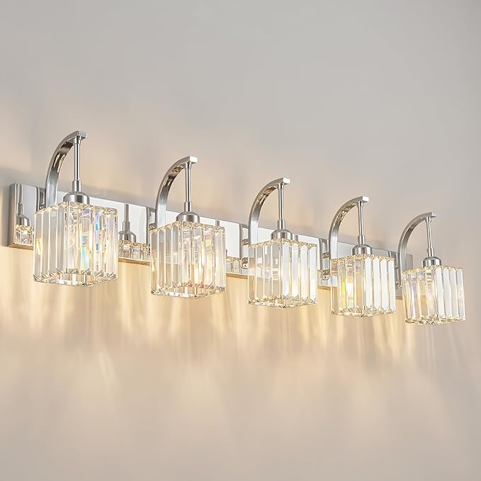 FDPBY Crystal Vanity Lights 5-Light Chrome Bathroom Vanity Lights Modern by FDPBY