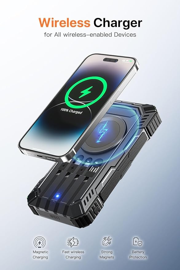 jskei Power Bank 49800mAh Solar Portable Charger Wireless Charging USB-C 15W - Image 3