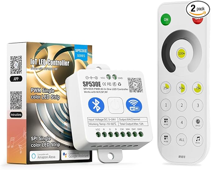 BTF-LIGHTING SP530E WiFi Alexa Bluetooth Controller 4 Zones 2.4GHz Dimming RF by BTF-LIGHTING