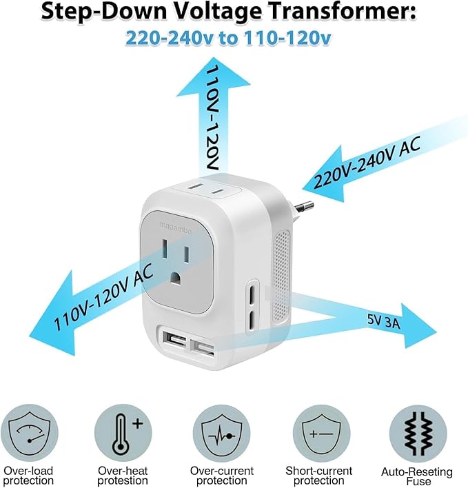 Mapambo Voltage Converter US to Europe Travel: International Universal Travel - Image 2