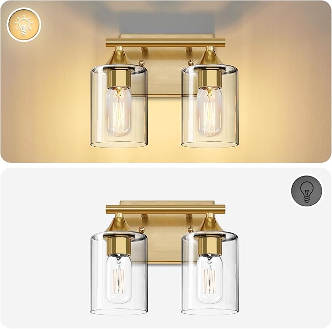 XPEHK Gold Vanity Lights for Bathroom, 2-Light Bathroom Light Fixtures - Image 7
