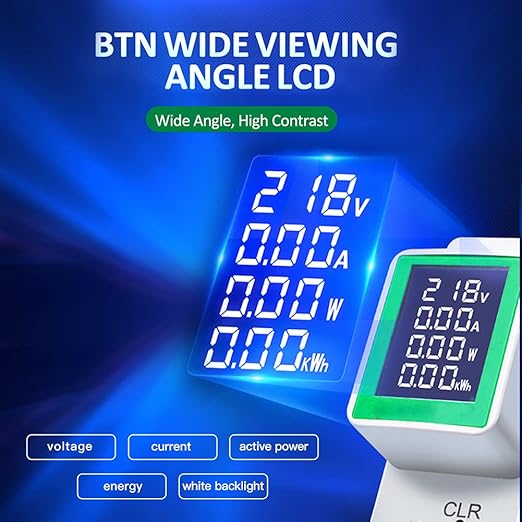 AC 50-300V 100A Multi Function Voltage Amperage Power Meter, Din Rail LCD - Image 4