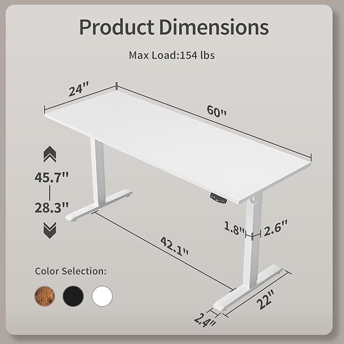 Agilestic Electric Standing Desk, Large 60 x 24 Inches Height Adjustable Desk - Image 3