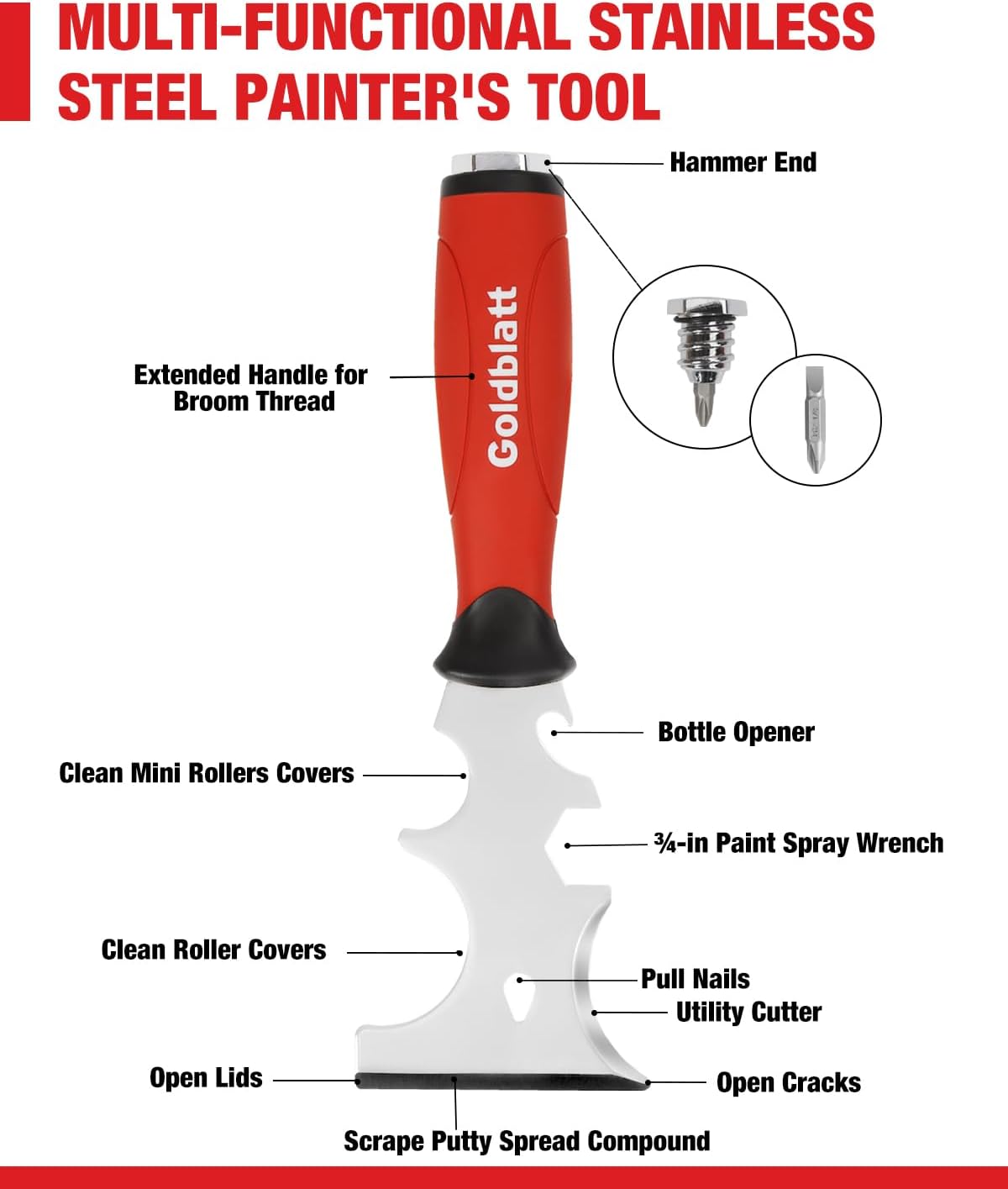 Goldblatt Drywall Hand Tool Kit | 14 in 1, 6 Pieces Stainless Steel Joint Knife, Taping Knives, Paniter Scraper, Mud Pan