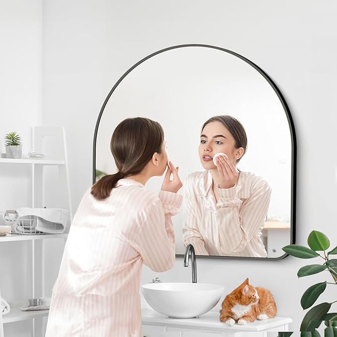 Arched Bathroom Mirror, Wall Mounted Mirror, Vanity Wall Mirror Metal Frame - Image 3