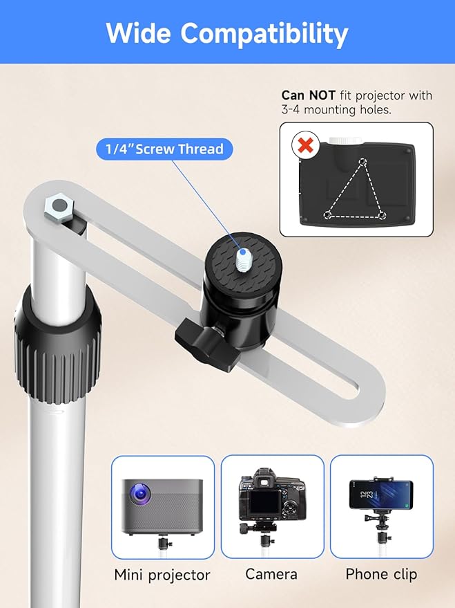 suptek 63.9” Extendable Projector Stand Against Wall Hidden Stand, 360°Swivel - Image 5