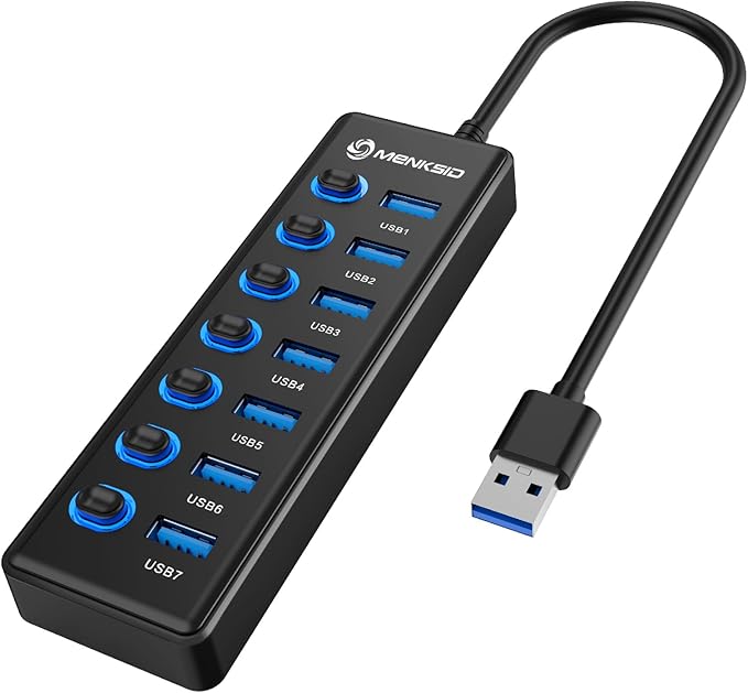7-Port USB 3.0 Hub, Data USB Hub Splitter by MENKSID