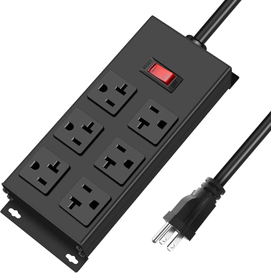 JUNNUJ Heavy Duty 20 Amp Power Strip, Garage 6 Outlets Metal 12 Gauge Surge by JUNNUJHome