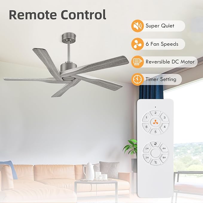 WINGBO 54" ABS DC Ceiling Fan No Light, 5 Blade Wood Grain ABS Ceiling Fan - Image 2