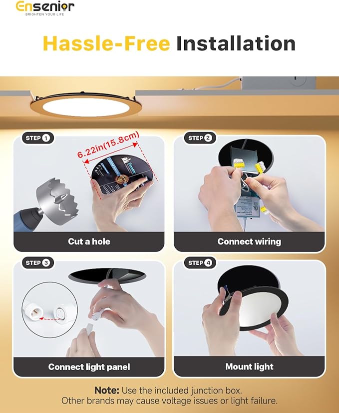 Ensenior 12 Pack 6 Inch LED Recessed Ceiling Light Black, 2700K-5000K 5CCT - Image 5