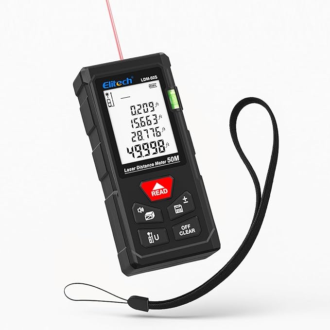 Elitech Laser Measure 165ft, Digital Laser Tape Measure by Elitech