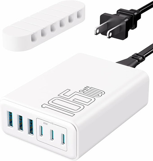 USB C Fast Charger, 105W GaN 6-Port Desktop USB Charging Station Hub, USB C by Nexwell