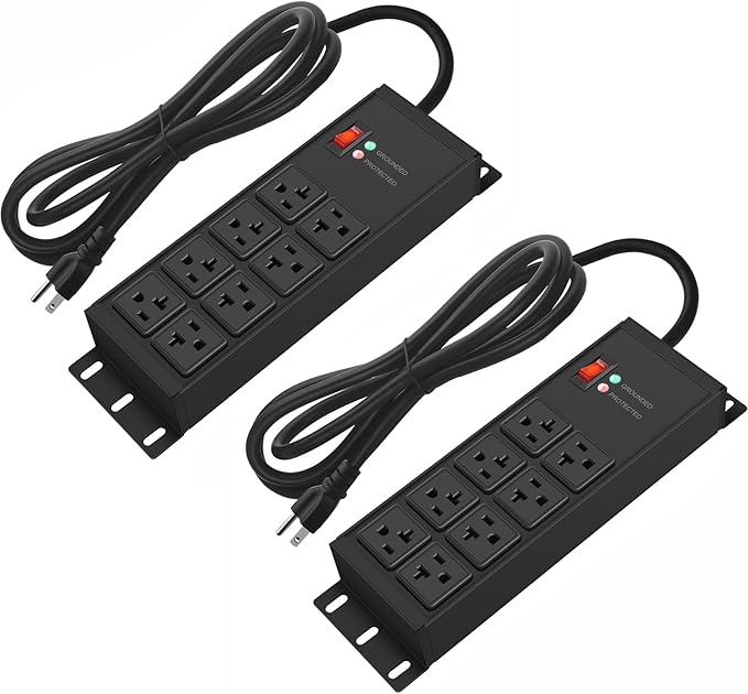 CCCEI 2PCS Heavy Duty Power Strip Surge Protector 20 AMP, 8 Outlets 12 Gauge by CCCEI