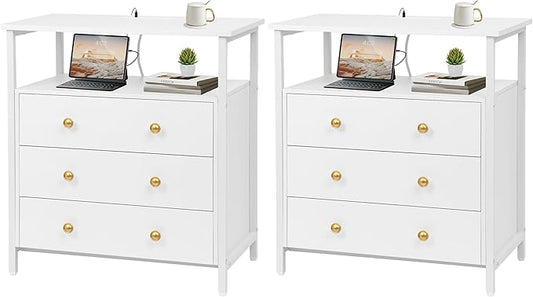Edbuosy 3 Wooden Drawers Nightstand, 27 Inch Wide Night Stand Set 2 by Edbuosy