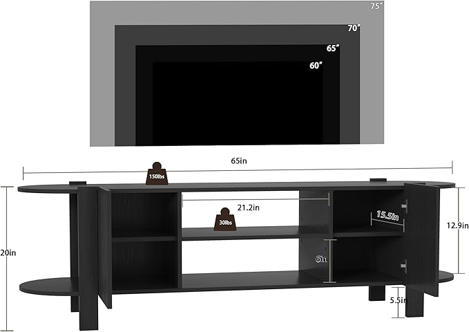 ZOSQUARE 65 Inch TV Stand for Up to 75 inch TVs, Fluted Entertainment Center - Image 2