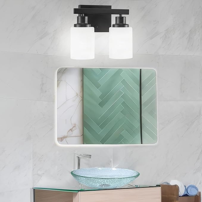 DIKAIDA Bathroom Light Fixtures Over Mirror, 2-Light Modern Matte Black Vanity - Image 7