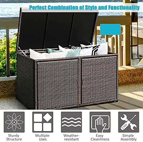 dortala 88 gallon deck box organizer, wicker large showing dimensions