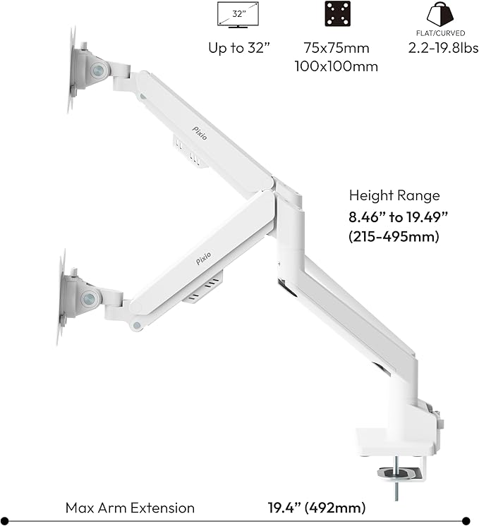 Pixio PS1D Wave White Dual Monitor Arm Stand Desk Mount - Image 4