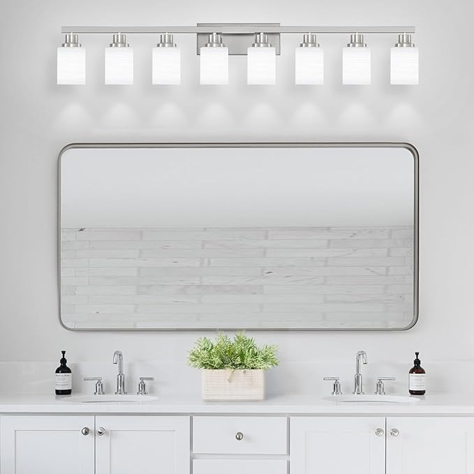 DIKAIDA 8-Light Bathroom Light Fixtures, 52inch Nickel Vanity Light - Image 6