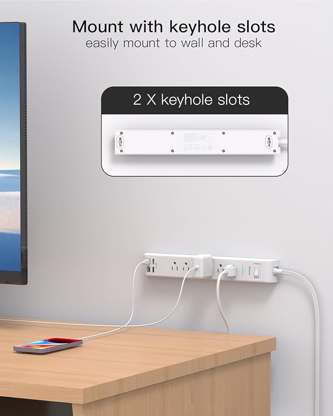 2 Pack Power Strip, 12FT Long Extension Cord, Surge Protector - Image 7