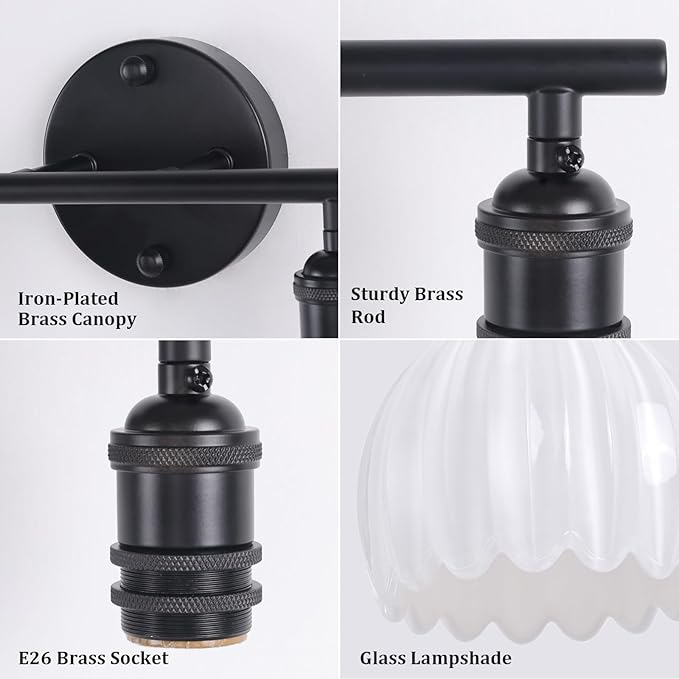 Shenmoyl Bathroom Light Fixtures, 2-Light Black Vanity Wall Light Over Mirror - Image 7