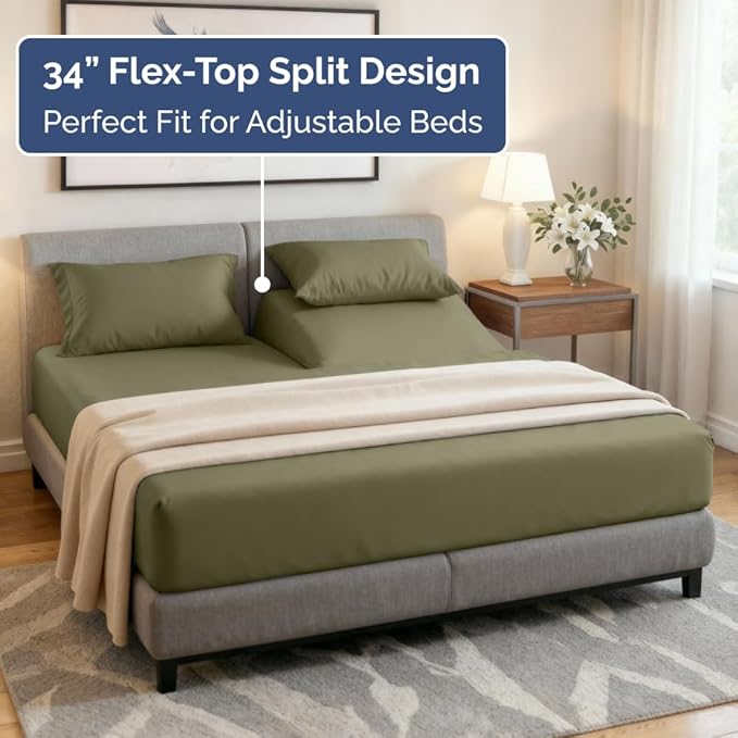 Split Head King Sheet Set – 4 Piece Flex Split Top King Sheets - Image 4