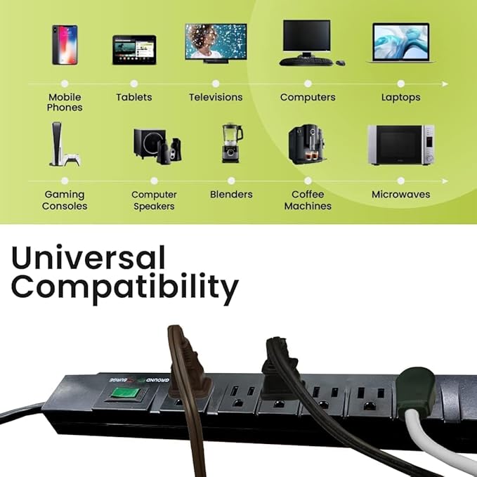 GoGreen Power Inc. 7 Outlet Surge Protector, 6FT Cord, 2 Pack - Image 4
