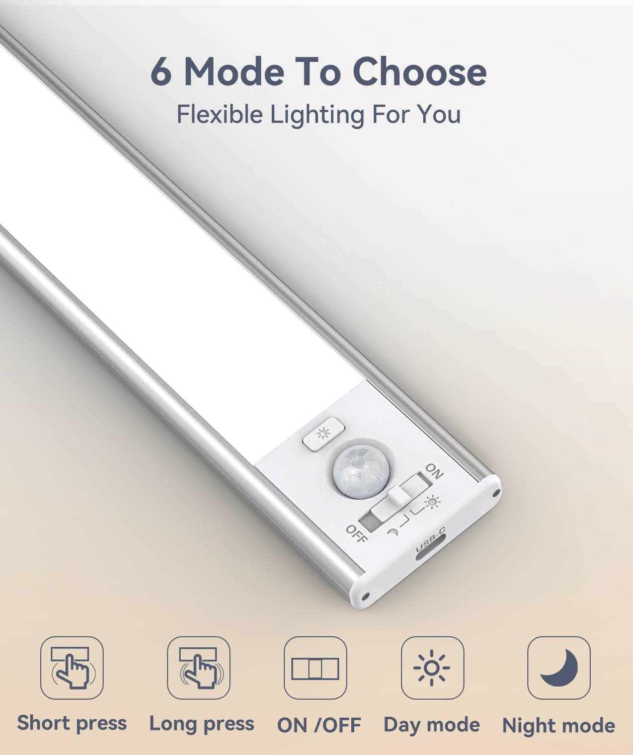 Under Cabinet Lighting, LED Motion Sensor Light Indoor, 2200mAh USB Rechargeable Closet Lights Battery Operated, Stick On Magnetic Wireless Dimmable Under Counter Lights for Kitchen(2 Pack)