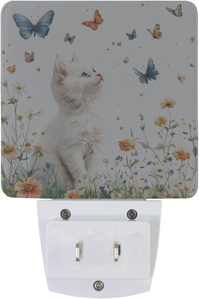 Pigsaly Led Night Light Butterfly Watercolor White Cat Night Light Plug in Wall - Image 2