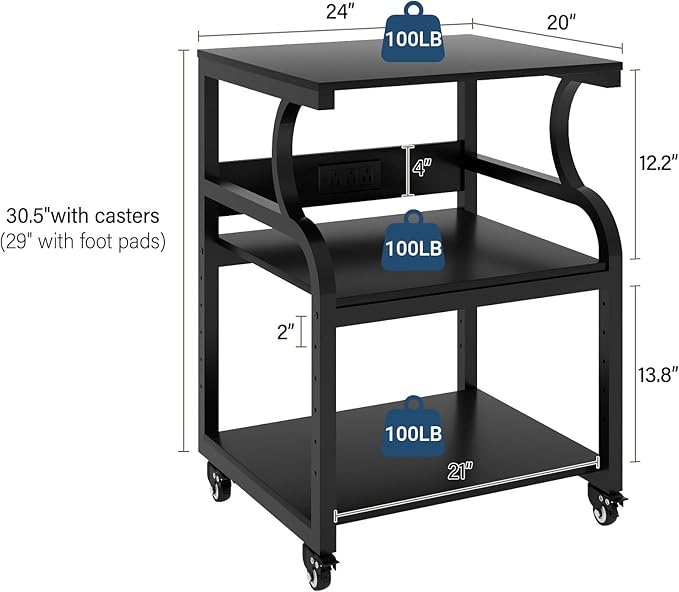 Natwind Large Printer Stand, 3 Tier Rolling Printer Cart - Image 2