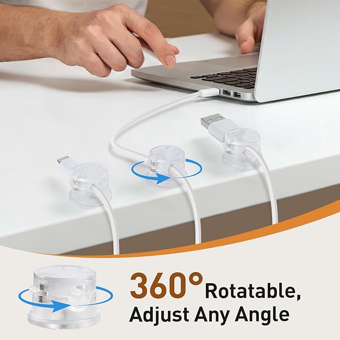 AGPTEK 8 Pack Magnetic Cable Clips, Upgraded 360° Rotatable Cord Holder Clips - Image 2