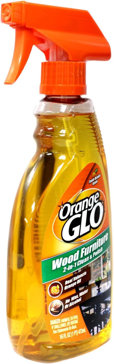 Orange Glo Wood Furniture 2-in-1 Clean & Polish Spray, Fresh Orange Scent, Real Valencia Orange Oil, 16 fl oz (Pack of 3) | 3 Pack, Fresh Orange Scent, Real Valencia Orange Oil