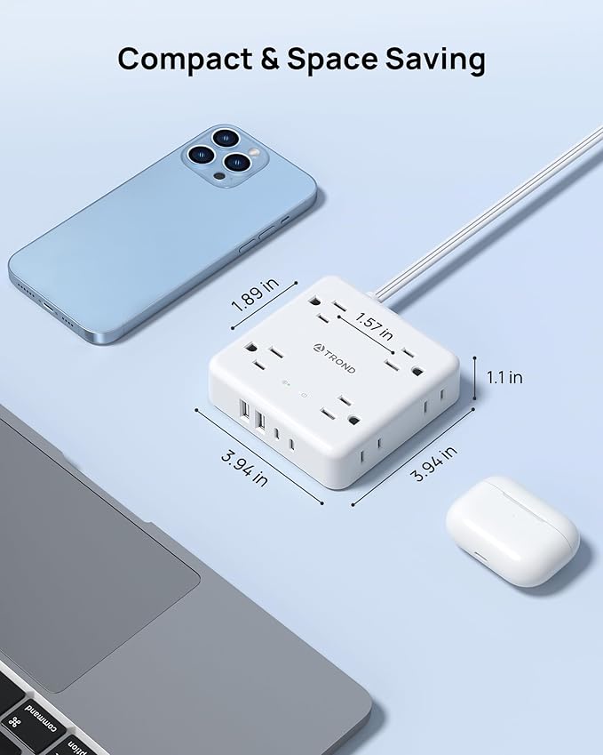TROND 360° Rotating Plug Power Strip, 5FT Flat Extension Cord - Image 7