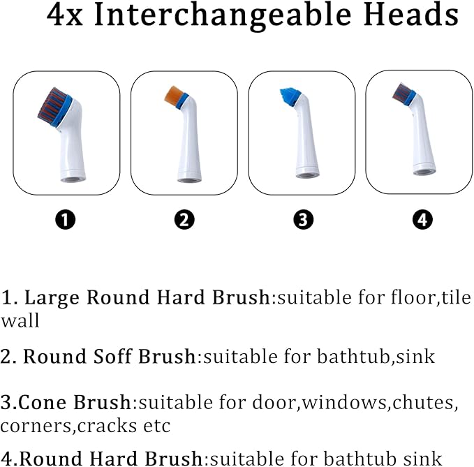 Electric Cleaning Brush with 4 in 1 Multiple Brush Heads, Indoor Household - Image 3