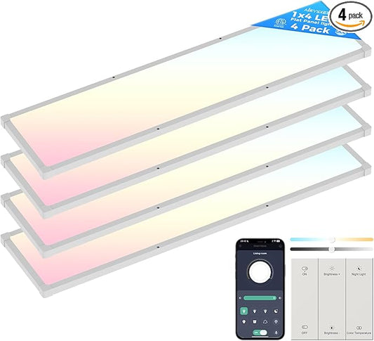 AIKVSXER 4 Pack 1x4 FT LED Flat Panel Light Surface Mount, by AIKVSXER