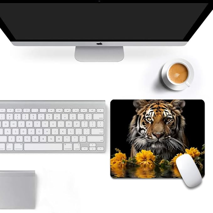 Tigers and Yellow Flowers Square Mouse pad, Waterproof, Anti Slip Rubber Base - Image 6