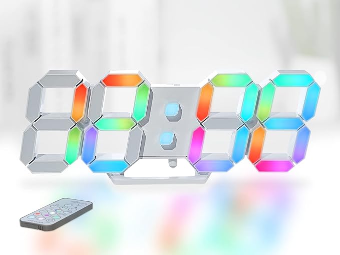 KOSUMOSU Wall Clock Neon Digital Clock 3D LED Desk Clock Large Display 9.7" RGB by KOSUMOSUTECHNOLOGY