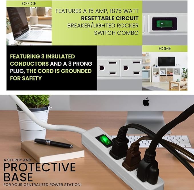 GoGreen Power Inc. 3 Outlet Power Strip, 2.5FT Cord, 2 Pack - Image 5