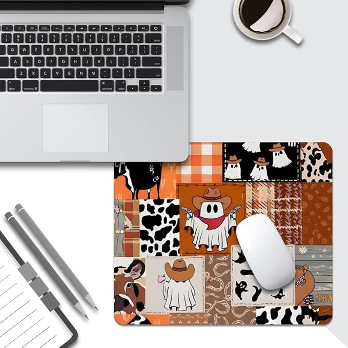 Ghost Cowboy Patchwork Halloween Square Mouse pad, Waterproof, Anti Slip Rubber - Image 5