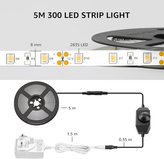 Lepro LED Strip Light White, 16.4Ft Dimmable Vanity Lights, 3000K Super Bright - Image 8