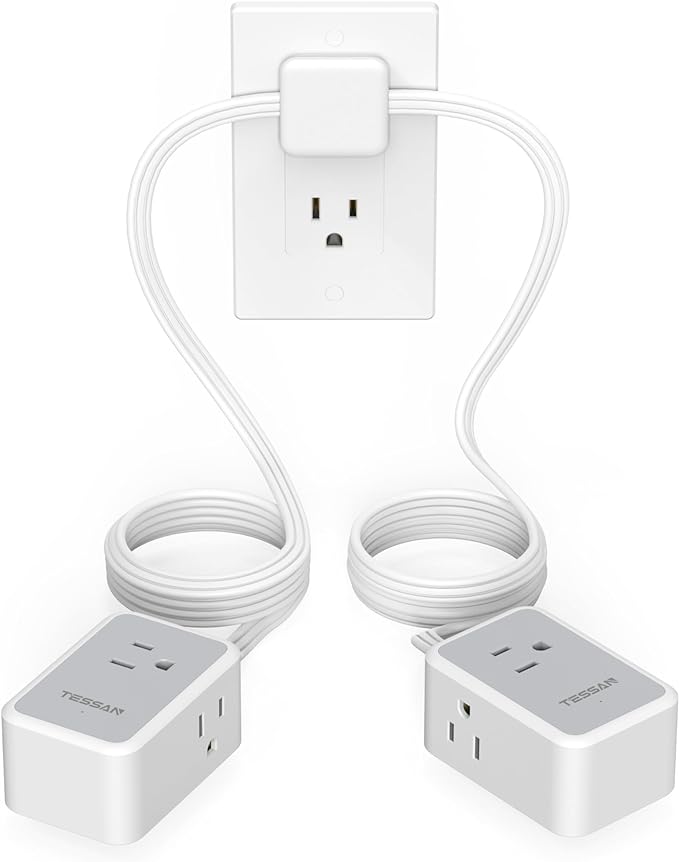 TESSAN Twin Extension Cord 12 FT, Double Ended Flat Plug Surge Protector Power by TESSAN
