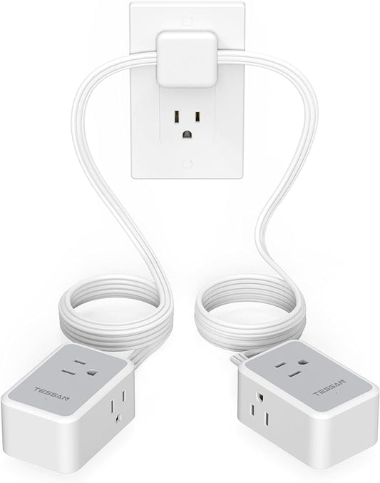 TESSAN Twin Extension Cord 12 FT, Double Ended Flat Plug Surge Protector Power by TESSAN