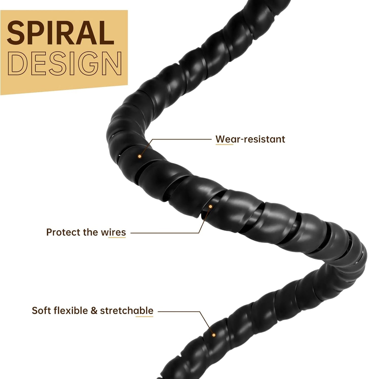 Spiral Cable Wrap, 10ft Cable Sleeves for Cords, Flexible Cable Management Sleeve for Computer, Power, Audio & Video Cords (Black, 5/16")