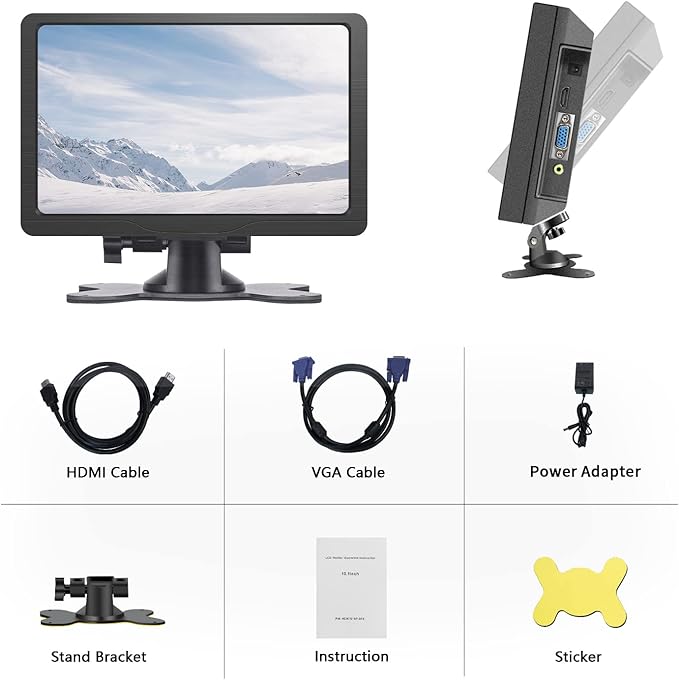 HMTECH 10.1 Inch HDMI Monitor 1280X800 Portable HD VGA Monitor LCD IPS Screen - Image 7